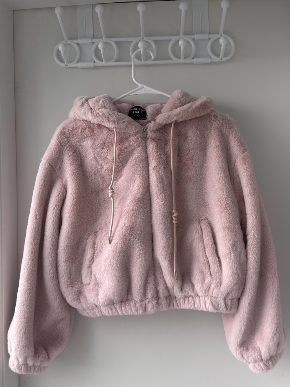Streetwear Society Plush Hooded Teddy Jacket - Light Pink